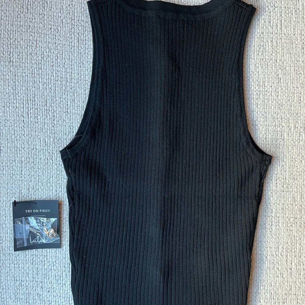 Lulu's Conceptually Chic Black Ribbed Knit Button-Front Tank Top - Picture 6 of 7